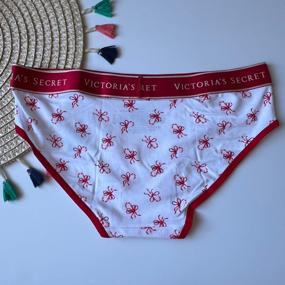 Victoria's Secret Logo Cotton Hiphugger Panty Candy Canes Small NEW - Picture 3 of 6